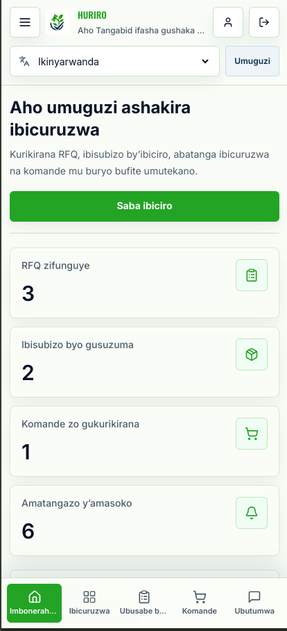 Huriro buyer mobile marketplace view