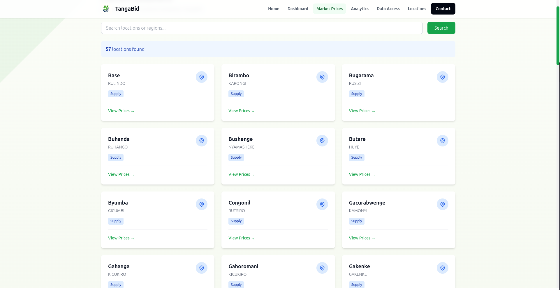 TangaBid covered locations screen